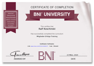 Urkunde, BNI University